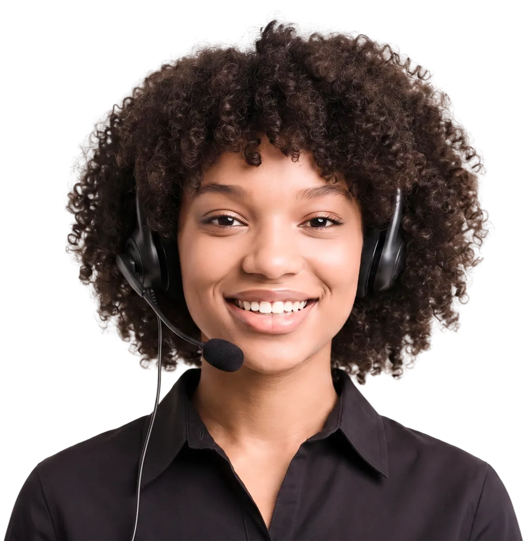 Customer service representative wearing a headset