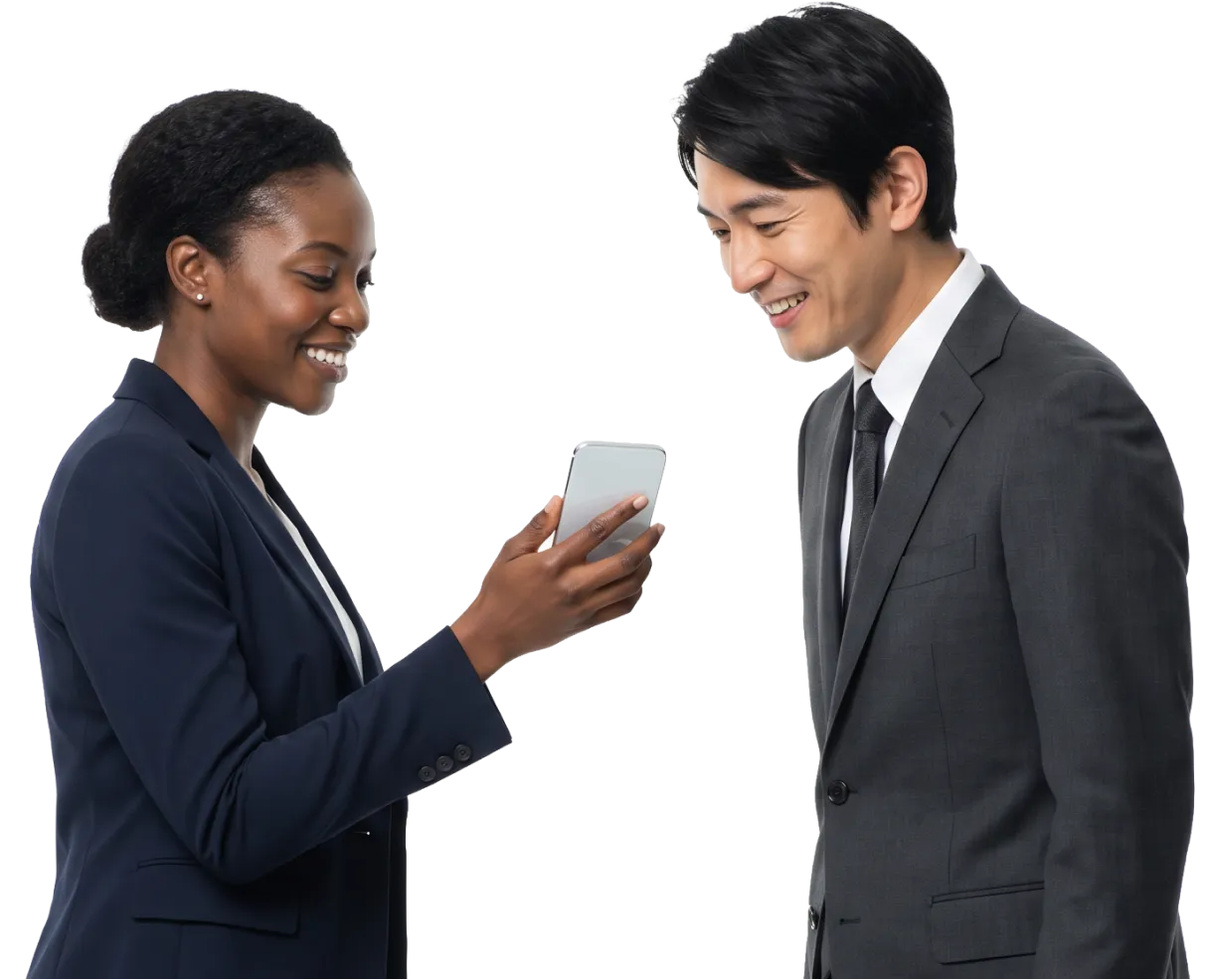 Employee and customer connected by phone