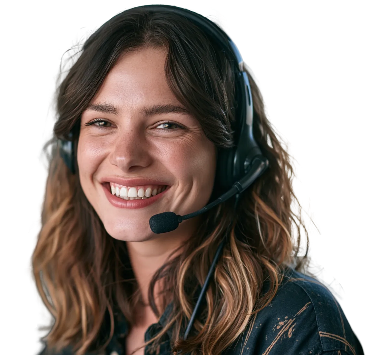 Customer service representative wearing a headset and smiling